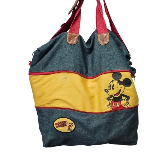 Disney Vintage 90's Expandable Duffle Cotton Denim Leather Weekend Bag & Hat - Picture 3 of 15